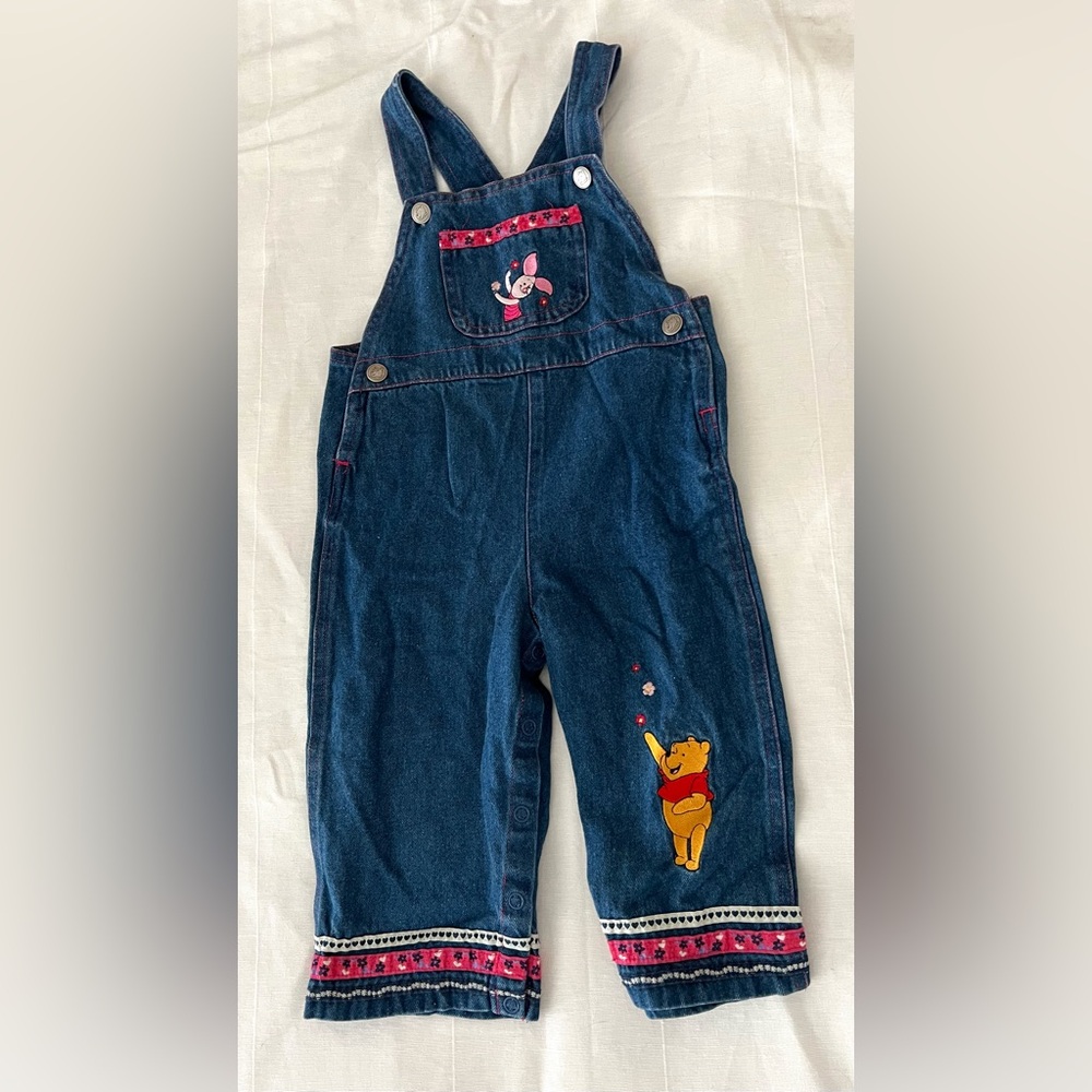 Vintage Disney Winnie The Pooh Piglet Toddler Baby Girl Denim Overalls Size 18m